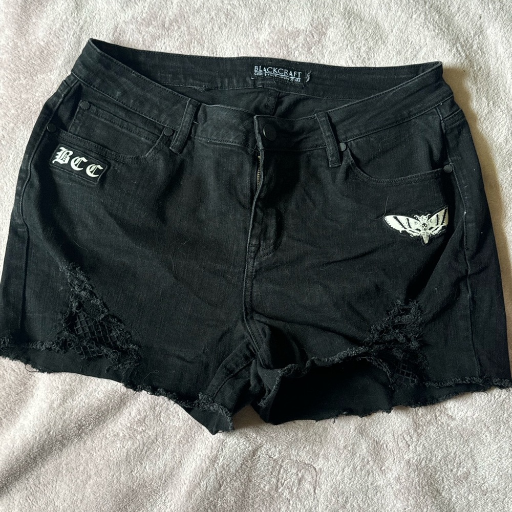 Blackcraft Women's Black Jean Shorts with Patches